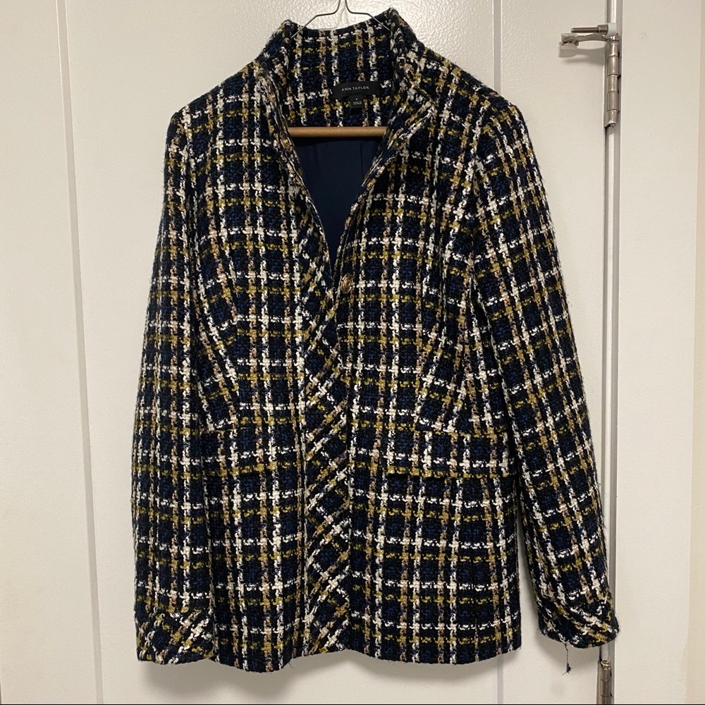 Ann Taylor Plaid Tweed Jacket